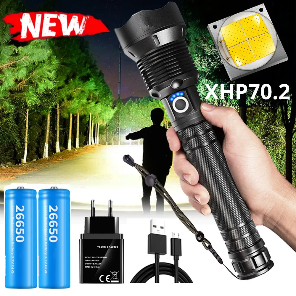 

2020 New XHP70.2 Most Powerful Led Flashlight USB Led Torch XHP50.2 Rechargeable Tactical Flash Light 18650 26650 Hand Lamp