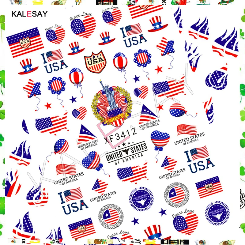 Флаг США наклейка для ногтей дизайна Клевер Любовь назад клей нейл-арта наклейки