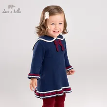 DB11585 dave bella/осеннее платье-свитер принцессы с бантом для маленьких девочек детское модное праздничное платье детская одежда в стиле «лолита»
