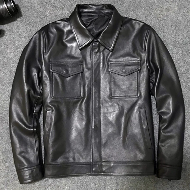 

European Style Big and Tall Men Genuine Leather Jacket Coats Real Photo Auotomotive Mens Cow Leather Jacket Streetwear 5XL A822