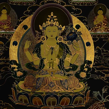 Venta al por mayor, budista supplies-120CM grande, arte, budista de cuatro brazos, Avalokitesvara, Guanyin, Buda, Thangka, pintura