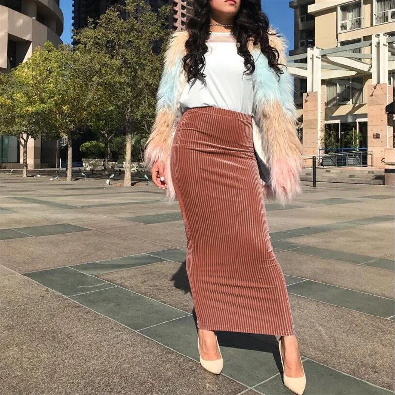 

Summer Fashion solid muslim women clothing skirts 2019 New striped elastic islamic maxi skirt plus size S-XL