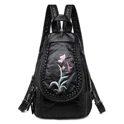 3-в-1 Для женщин из мягкой кожи рюкзаки высокое качество Sac A Dos с вышитыми цветами нагрудный рюкзак Mochilas обувь женские новые