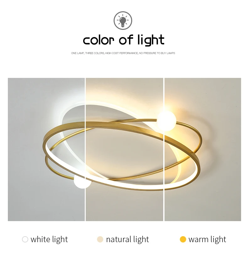 Modern Style Led Chandelier For Bedroom Living Room Kitchen Study Ceiling Lamp Gold Oval Ring Simple Design Remote Control Light dining light fixtures