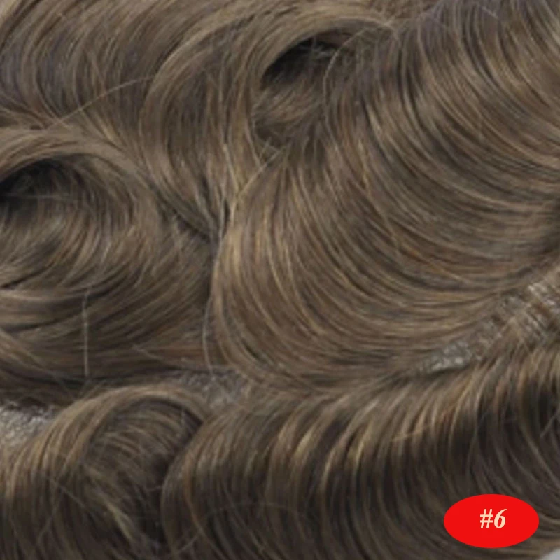 Мужской парик моно кружева с тонкой PU системы замещения волос индийский Remy человеческих волос парик натуральный Handmadec - Парик Цвет: 6
