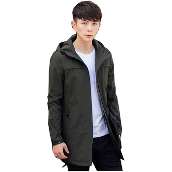 

2019new arrival spring and autumn style men boutique trench high quality leisure fashion men's long hooded trench coats JP631