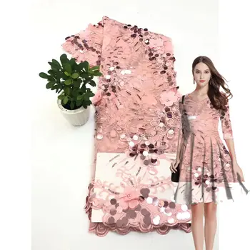 

3D three-dimensional flower sequins embroidered African Lace fabric for wedding party dress 2020 new 5yards french net lace