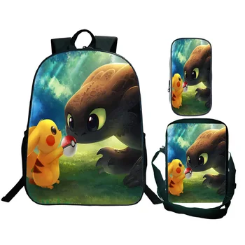 

Pikachu How to Train Your Dragon 3 Sets School Backpack Boys Girls Daily Backpack Stitch Shoulder Bag Students Rusksack