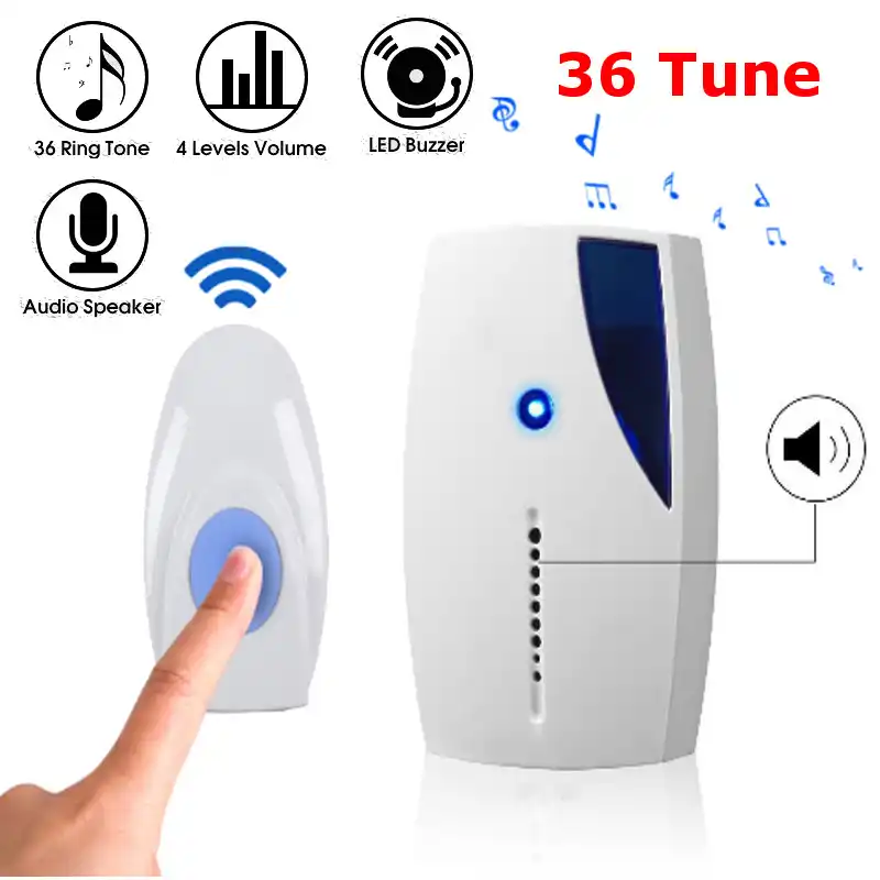 36 Tune Chimes Songs Led Wireless Doorbell Remote Control Door Bell Transmitter Receiver 70 110m Range For Home Apartment Hotel Doorbell Aliexpress