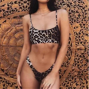 

2 PCS Sexy Thong Bra Set G Thongs Bra Set Push Up Vest Top Women Underwear Panty Set Leopard Printed Bra Lingerie Sets