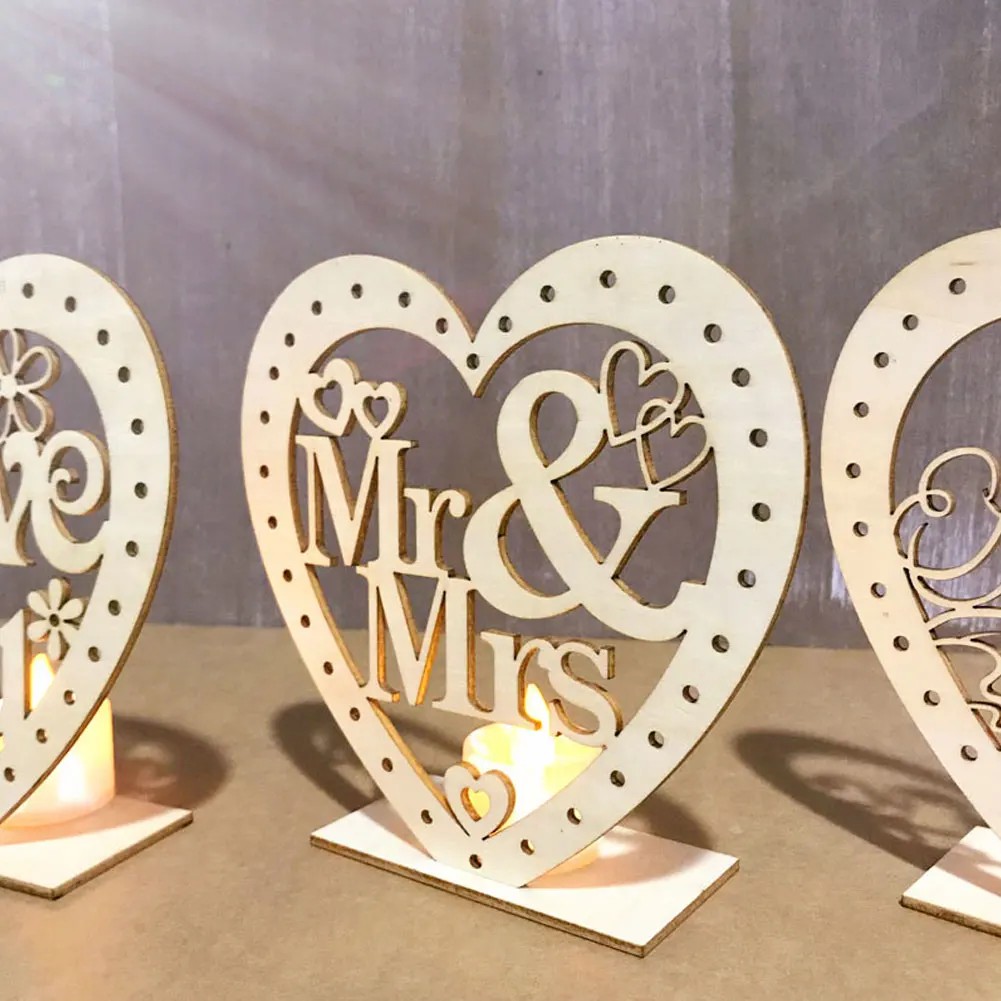 Деревянные вечерние Oranment Love Heart Mr& Mrs в форме пары DIY светодиодный светильник, настольный орнамент, Ночной светильник, праздничный свадебный домашний декор