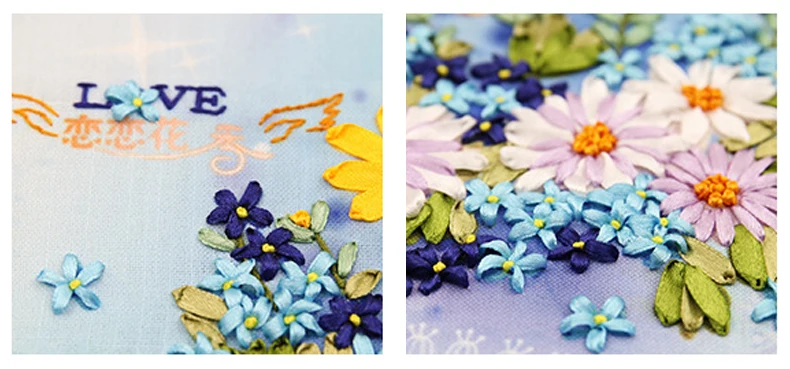 Hand Embroidery DIY Ribbon Materials Package Novice Embroidery Flowers Vintage Cross-Stitch Cloth With Frame Living Room Decor