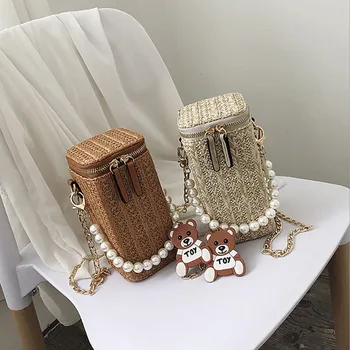 

2020 New Straw Single Shoulder Crossbody Bag Holiday Leisure Pearl Woven Beach Bag Retro Women Bag
