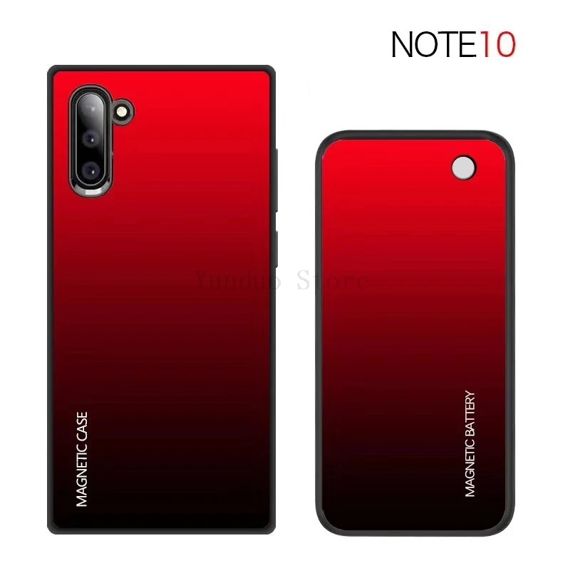 Беспроводное зарядное устройство чехол для samsung Galaxy Note 10 Plus Note 8 9 градиентное закаленное стекло магнитное зарядное устройство power Bank чехол