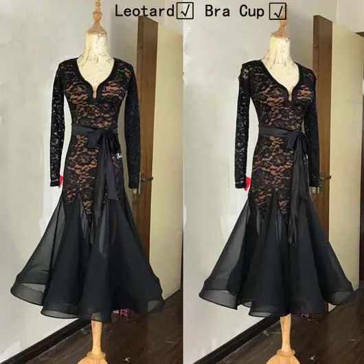 GOODANPAR Sexy Lace Lycra Ballroom Dance Practice Dress Women With Bodysuit Bra Cups Waltz Costume Standard Dance Wear