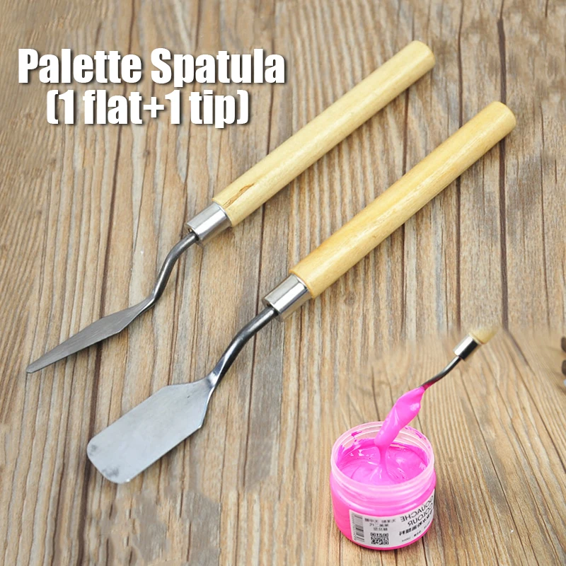 

2pcs/set Stainless Steel Tip+Flat Palette Scraper Painting Spatula Mixing Oil Painting Tools for Creative Hobbyists Art Students