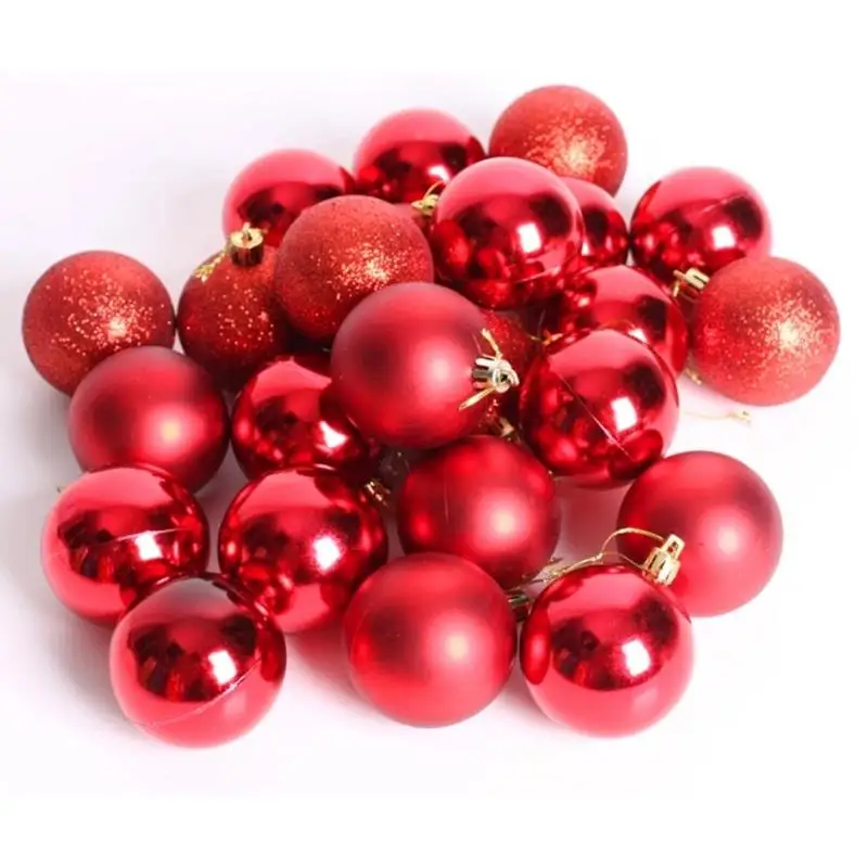 24Pcs Glitter Christmas Balls Party Xmas Tree Hanging Ornament Decoration - Цвет: Red