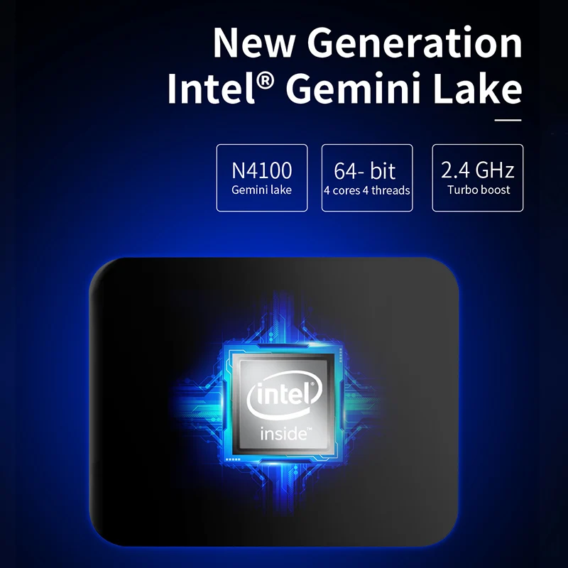 Перемычка Ezbox N4 Mini Pc, Intel Gemini Lake N4100 4 Гб ОЗУ 64 Гб ПЗУ 2,4 г/5 ГГц WIFI Windows 10 Мини ПК Поддержка Hdmi/Vga