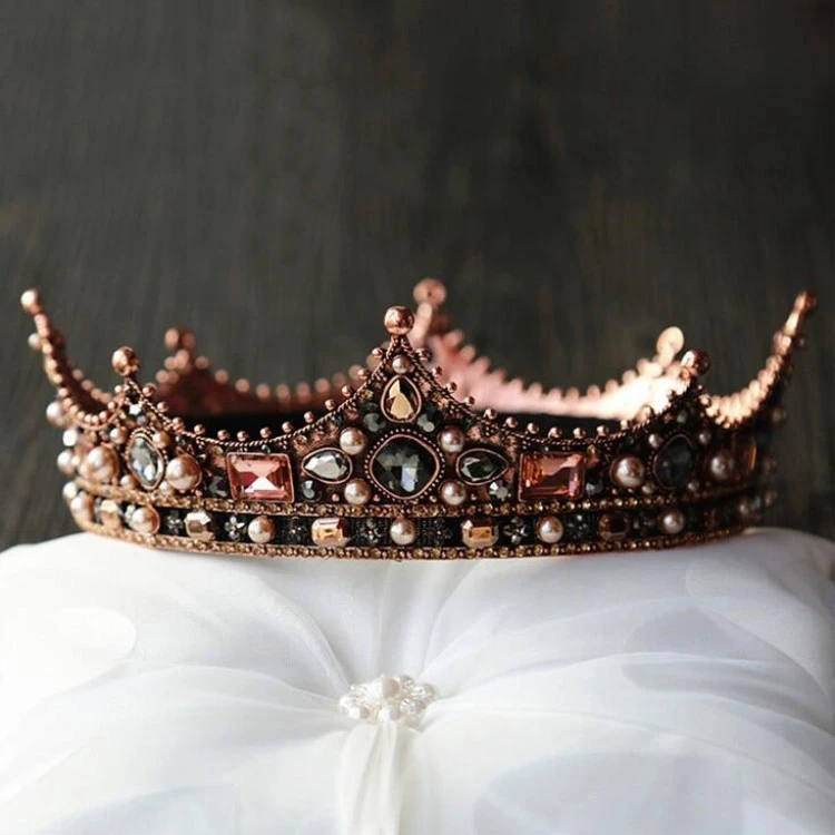 Vintage Crystal Round Baroque Tiaras and Crowns For Women Men King Queen Royal Party Bridal Wedding Head Jewelry Accessories