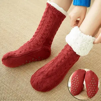 

Women Winter Autumn Socks Solid Color Thick Warm Wool Cashmere Elastic Non-slip Socks Floor Sleeping Slipper skarpetki sokken