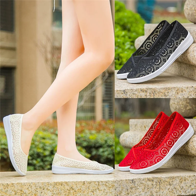 

2019 Summer Women Flat Casual Athletic Walking Running Sport Sneakers Walking Shoes hollow mash shoes Slip-On #2l25