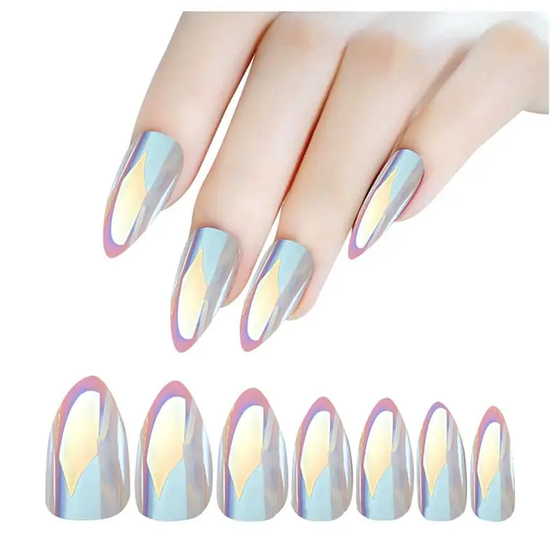 

28Pcs/Set Magic Metallic Mirror Bright Nail Fake Sticker Nail Finished Piece