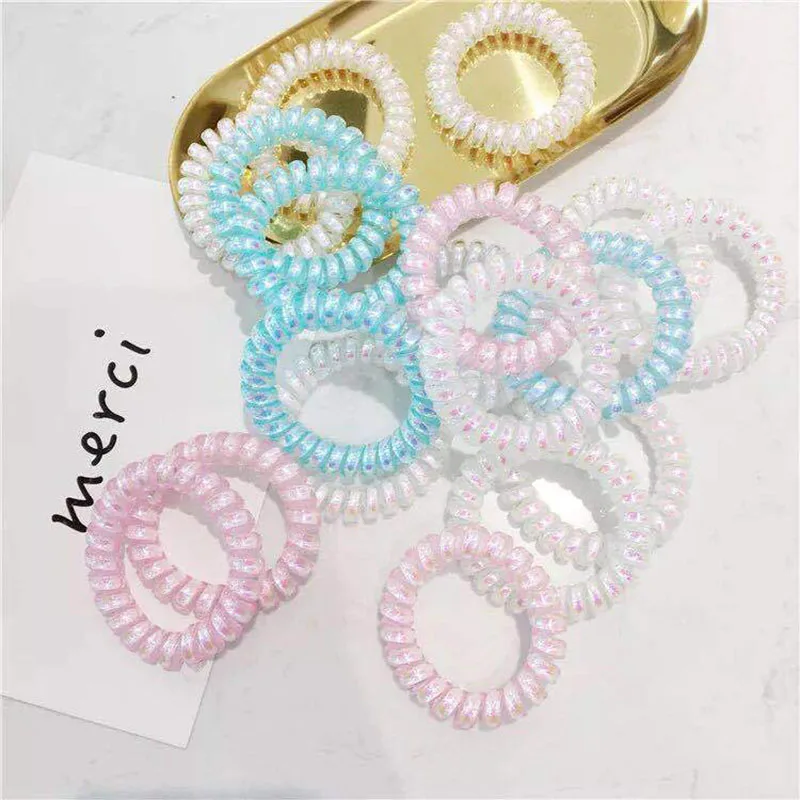 

1PC Japanese Girl Color Telephone Line Hair Circle Student Mermaid Sparkling Transparent Laser Rope Headgear