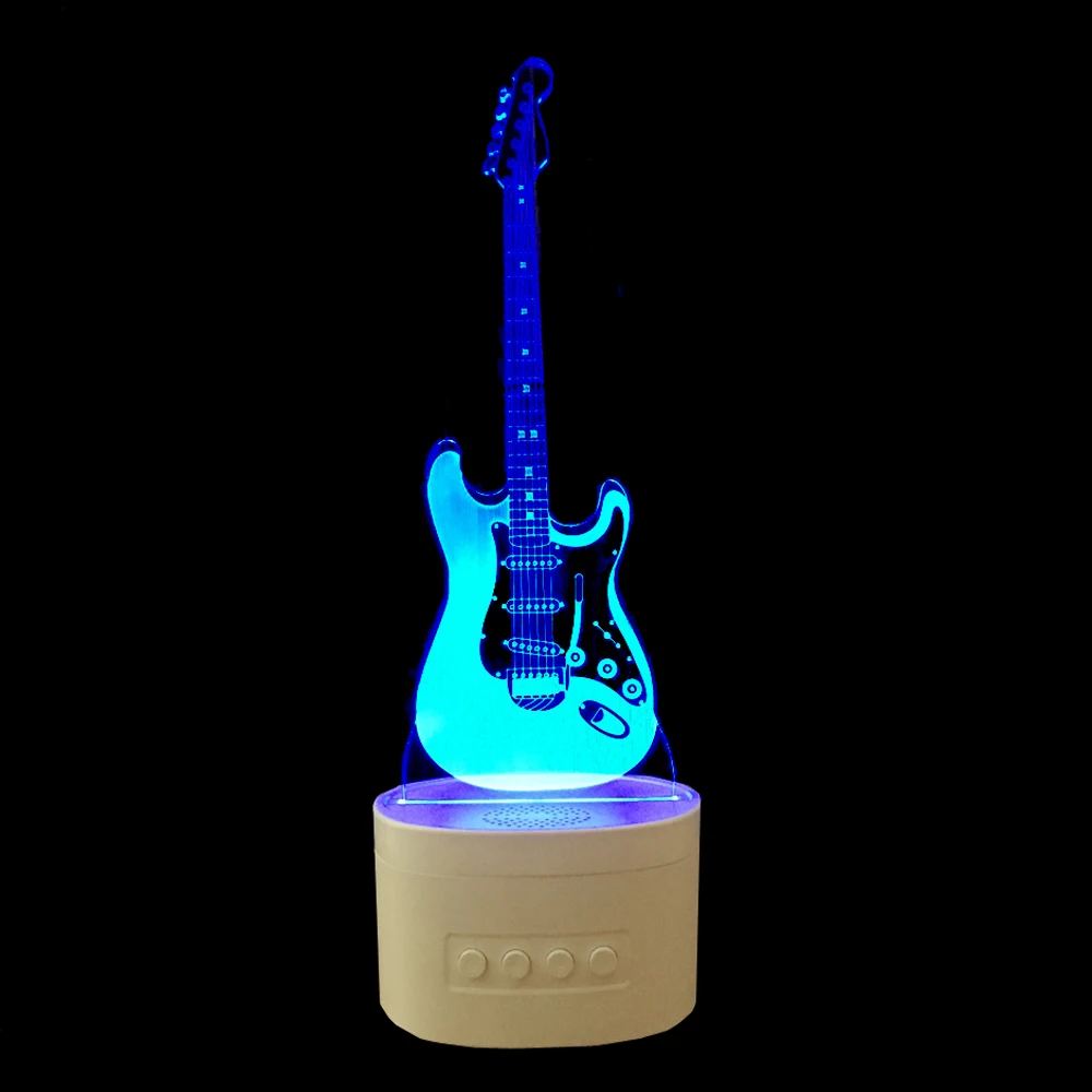 Guitar Bluetooth Speaker LED 3D Night Light Music Playing Rechargeable usb Tabl Lamp with 5 Color Changing Home Decor Xmas Gift