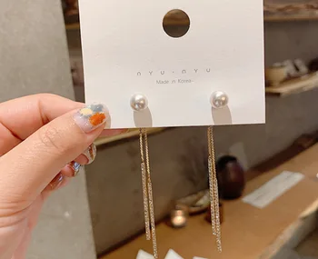 

S925 Silver Needle South Korea Dongdaemun Man-made Diamond Tassel Earring Long Elegant Slimming Hanging Earrings Women's High Gr