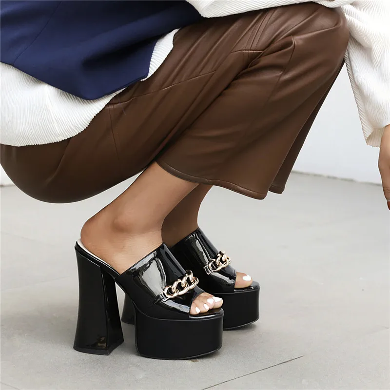 Asumer Summer Slippers New Sexy High Heels Platform Shoes Peep Toe Chain European Style Party Shoes Women Slippers Green