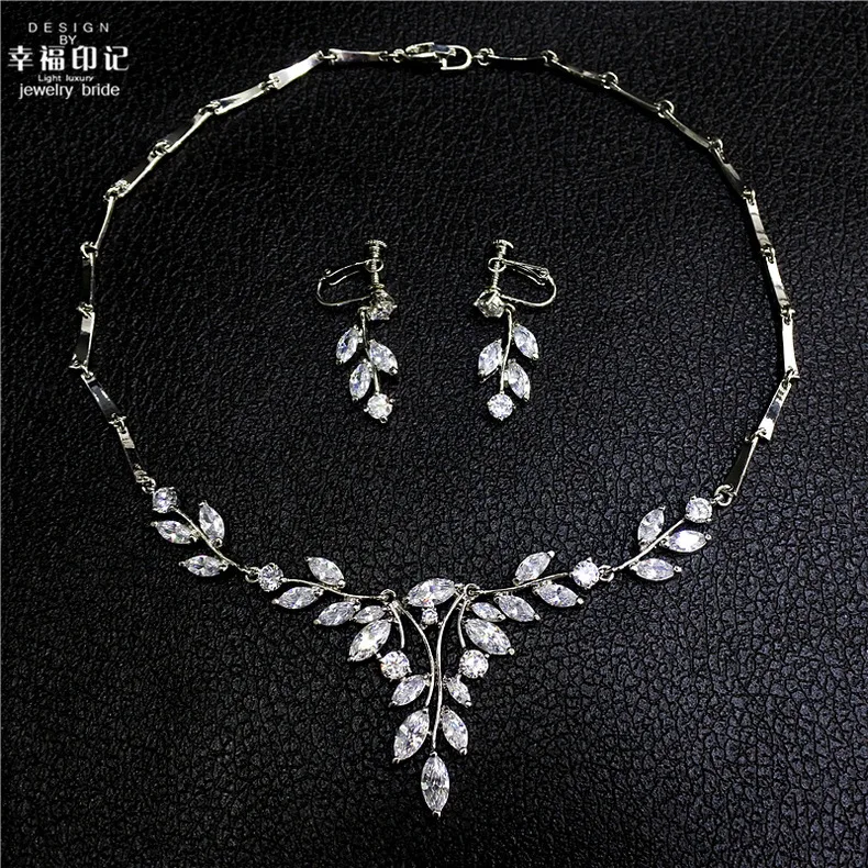 

Korean Style Bride Necklace Set Earrings Two-Piece Set Man-made Diamond Zircon Marriage Wedding Dress Ornament Special Offer Del
