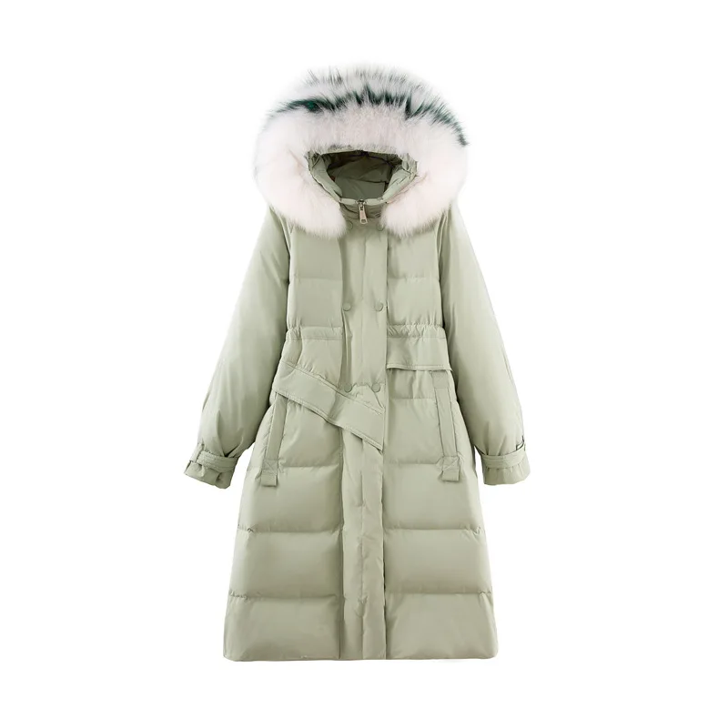 green TopFurMall) зимние женские толстые парки пуховые пальто куртки с капюшоном из лисьего меха женская теплая верхняя одежда пальто LF9192 - Color: green