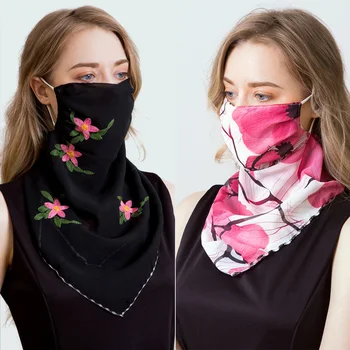 2020 Newest Chiffon Face Mask Scarf Women Sun Protection Masks Outdoor Riding Mouth Scarves Ring Wraps