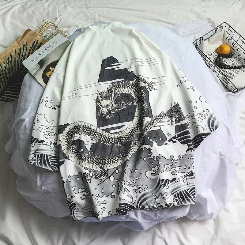 Самурайский японский стиль кардиган-кимоно халат юката платье Haori для мужчин и женщин Китайский дракон пальто традиционная уличная азиатская одежда