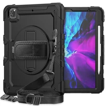 Resistente armadura capa alça de mão alça ombro 360 rotatable kickstand capa protetora para ipad pro 12.9 2020/ipad pro 11 2020
