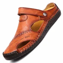 Летние сандалии мужские Кожаные Классические римские сандалии тапочки уличные кроссовки пляжные резиновые вьетнамки мужские водонепроницаемые туристические сандалии