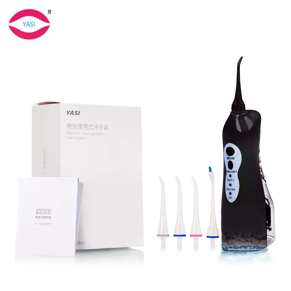 Black YASI FL-V8 usb зарядка Водонепроницаемый ирригатор для полости рта электрический зубной удар воды зубная нить с тремя стоматологическими режимами+ 4 насадки - Цвет: Black
