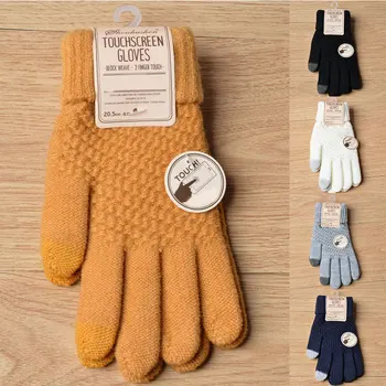

Cute Winter Gloves Knitted Touch Screen Warm Wrist Long Full Finger Gloves Thicken Mittens Cotton Gloves Adult Women Man