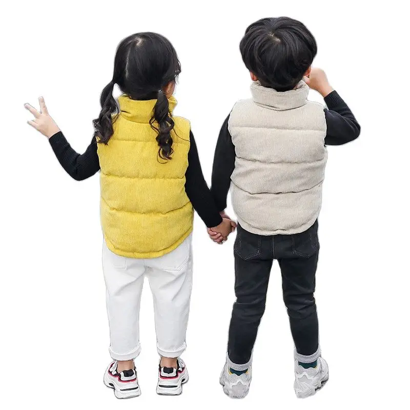 코듀로이 코튼 따뜻한 조끼, 용수철 가을 겨울 소년 겉옷, 부드러운 어린이 옷, 단색 재킷, 소녀 코트, 3-10 세