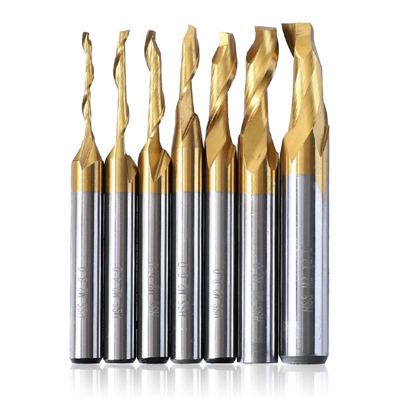 3/4/5/6/8/10/12mm Titanium End Mill Cnc Engraving Router Bits Hss M2 Single Flute Spiral Milling