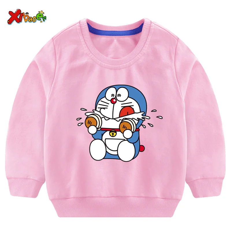 Doraemon/толстовки с капюшоном; детская хлопковая одежда для маленьких девочек; сезон весна-осень; детские топы с капюшоном; свитер с длинными рукавами для мальчиков - Цвет: sweatshirt pink