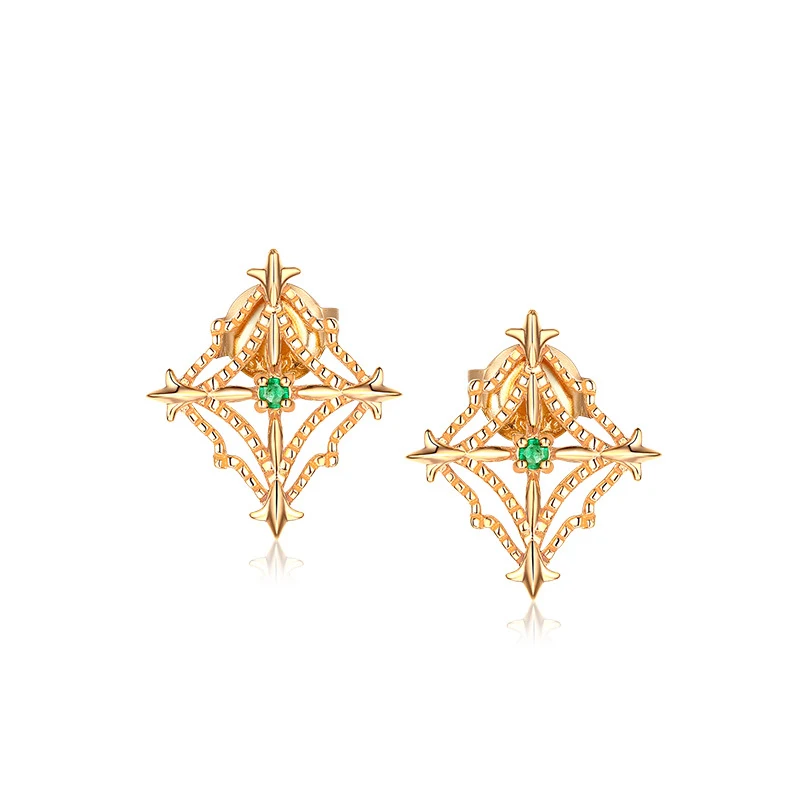 

Gothic 925 Sterling Silver Genuine Emerald Floral Stud Pierced Earrings for Women Baroque 9K Plated Gemstone Sticks Fine Jewelry