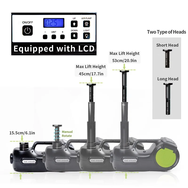NthPower 3 in 1 5 ton Electric Hydraulic Car Jack with Inflator Pump LED Electric Impact Wrench Digital Jack Auto Lift Tools