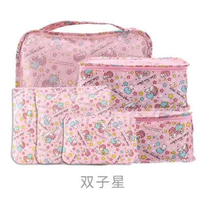 see chart1 hot 6PCS/Kits Stitch Anpanman Fashion Anime Portable Travel Bag Reusable Tote Foldable Handbags Luggage Pouch Storage cute - Color: see chart1
