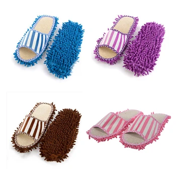 

Pair House Floor Polishing Dusting Cleaning Foot Shoes Mop Slippers (coffee)