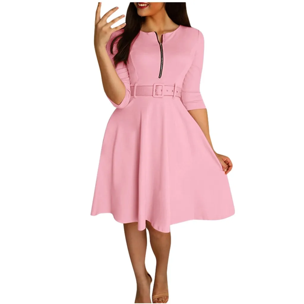 Women Bodycon Dress O Neck Solid Color Three Quarter Sleeve Dresses Ladies Party Dress Elegant dresses woman party night