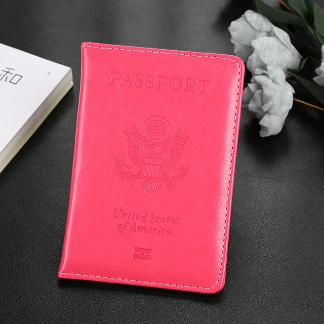 Personalised leather USA Passport Cover Customized Travel Passport holder American Wallet Covers for Passports us passport coral hot pink