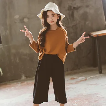 

Girls Fall Outfits Girl Set Spring Autumn Clothes for Children Korean Loose Wide-Leg Pants Children 2Piece set Kids Clothing
