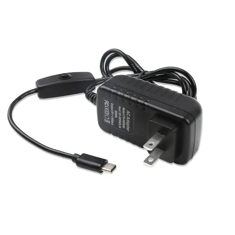 5 в 3 А usb type-C адаптер против помех стабильная передача AC источник питания зарядное устройство для Raspberry Pi 4 с кнопочным переключателем