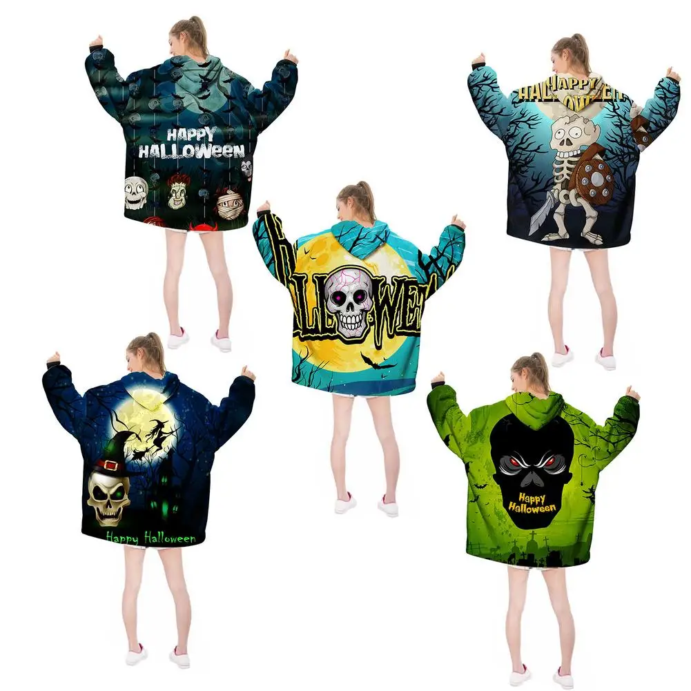 

2020 Winter Lazy Blanket Comfortable Can Wear Sweater Woolen Blanket Digital Printing Cotton Wool Hooded TV Blanket